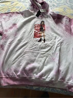 Evangelion Men’s Graphic Tie-Dye Fleece Hoodie White & Pink